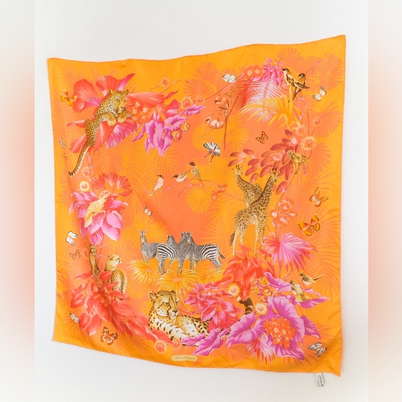 AUTHENTIC Salvatore Ferragamo Designer Jungle Print Silk Scarf - Picture 5 of 12